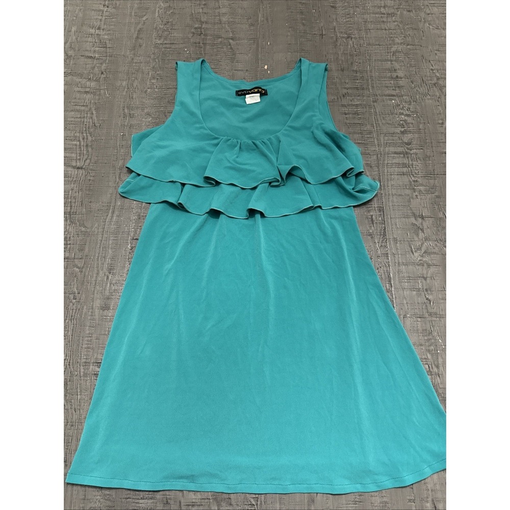 Eva Varro XS Tank Ruffle Turquoise Tiered Ruffles, Sleeveless, Wrinkle Freeβ